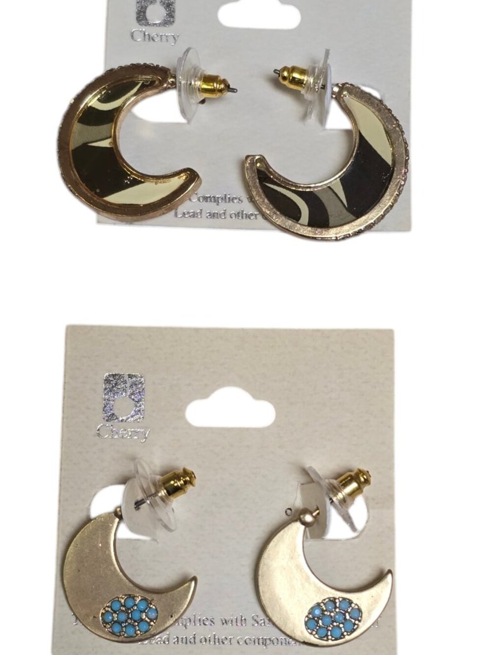Cherry Women's 2 Pairs of Hoop Earrings Gold Tone Multi NWT